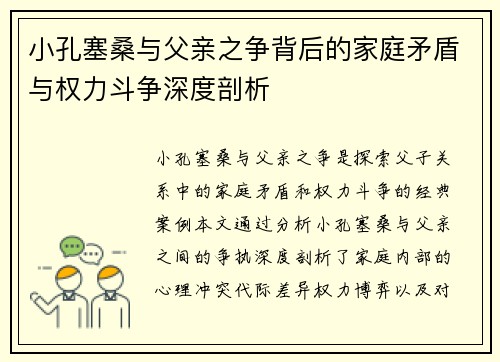小孔塞桑与父亲之争背后的家庭矛盾与权力斗争深度剖析